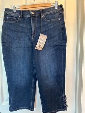 Dark Blue Cropped Jeans with Ankle Button Detail
